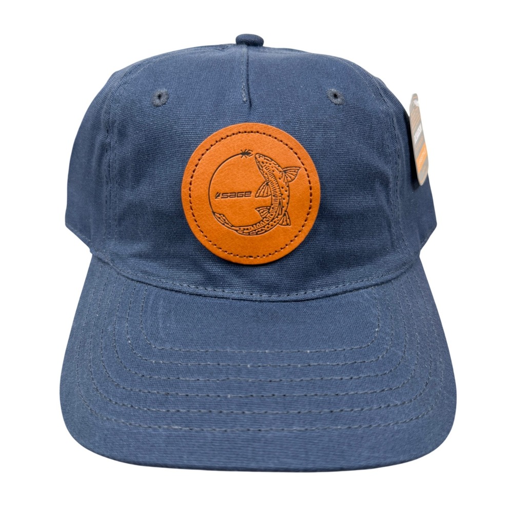Sage Hat Cap Chasing Trout Navy Adjustable Fly Fishing Leather Patch Outdoor NWT